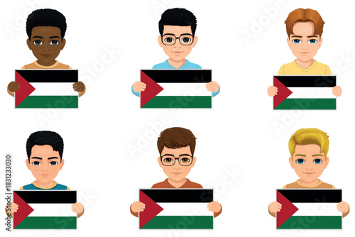 Children of different nationalities carry the Palestinian flag