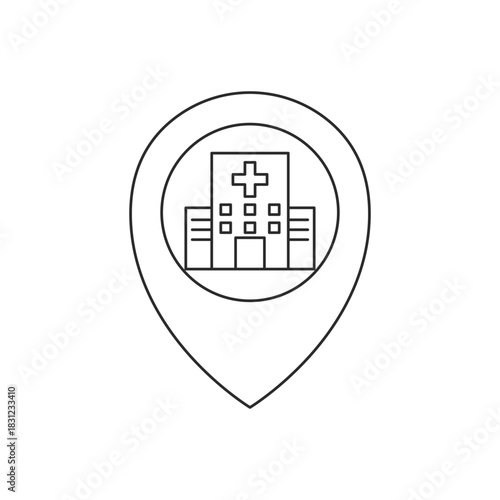 hospital location pin icon vector design concept line style