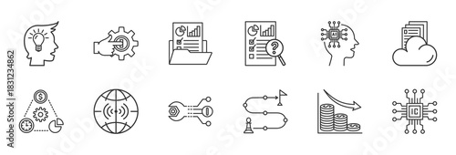 Project Management Vector Icon Set - Minimalis Outline Style Design