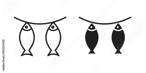 Dried fish icon. vector symbol logo illustration line editable stroke flat design style isolated on white