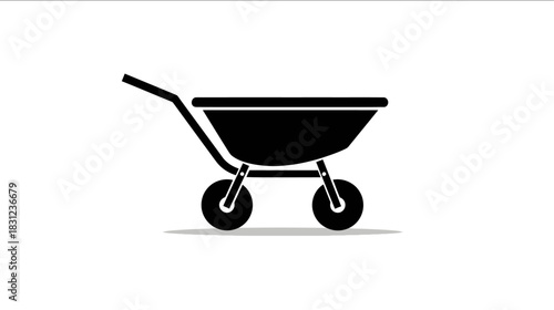 simple set of wheelbarrow flat icon solid white background basic simple no shadow only black and white