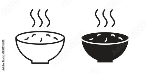 Japanese soup bowl icon. vector symbol logo illustration line editable stroke flat design style isolated on white