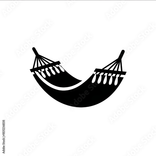 Black and white flat vector icon of a hammock clean and relaxed design.
