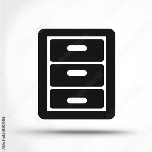 A simple black iconsymbol of a 3 drawer cabinet wardrobe Isolated on background White background.