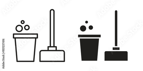 Mop cleaning icon. vector symbol logo illustration line editable stroke flat design style isolated on white