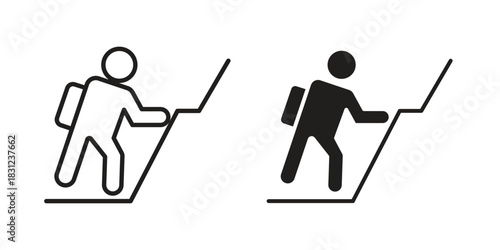 Mountain climb icon. vector symbol logo illustration line editable stroke flat design style isolated on white