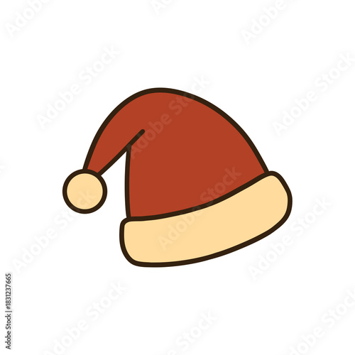Santa hat cartoon illustration in red and beige colors