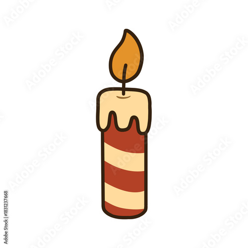 burning striped design Christmas candle cartoon illustration
