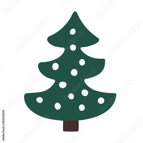 Cute minimal Christmas tree vector illustration with white snow dots on green background