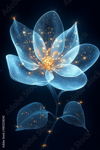 This stunning image showcases a luminous flower with a delicate, translucent design radiating soft light, creating an ethereal and enchanting visual experience for viewers.