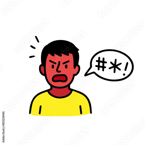 Angry man character isolated illustration. Negative emotion, furious facial expression.