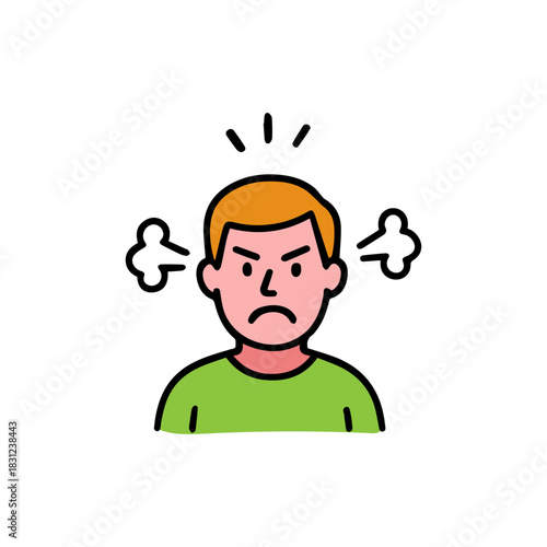 Angry man character isolated illustration. Negative emotion, furious facial expression.