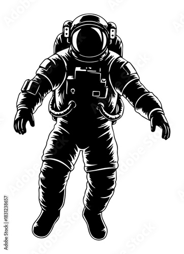 Astronaut in spacesuit floating in zero gravity, cosmos explorer vector illustration silhouette