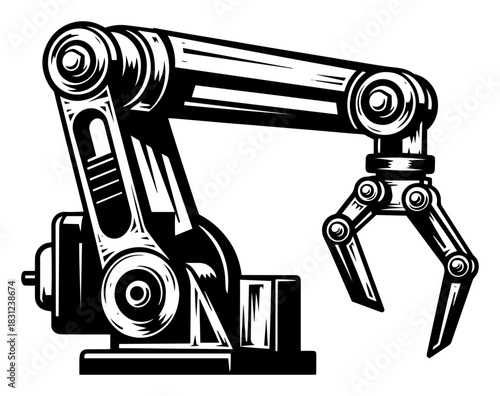 Robotic arm mechanical claw, industrial automation machine vector illustration sketch