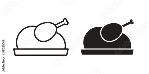 Roasted turkey icon. vector symbol logo illustration line editable stroke flat design style isolated on white