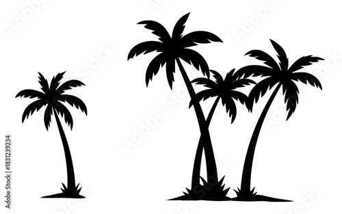 Simple cut out palm trees isolated icon. Simple tropical tree silhouette.