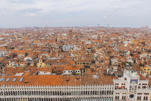 Venice cityscape rooftops with historic St. Mark's Clocktower