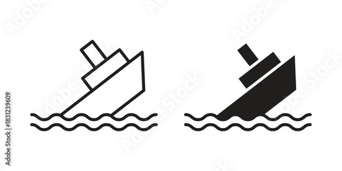 Sinking ship icon. vector symbol logo illustration line editable stroke flat design style isolated on white
