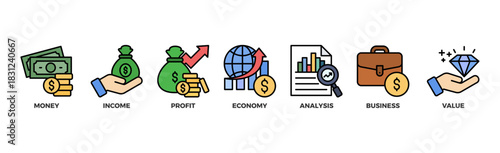 Cash flow banner web icon vector illustration concept for business and finance circulation with icon of money, income, profit, economy, analysis, business, and value