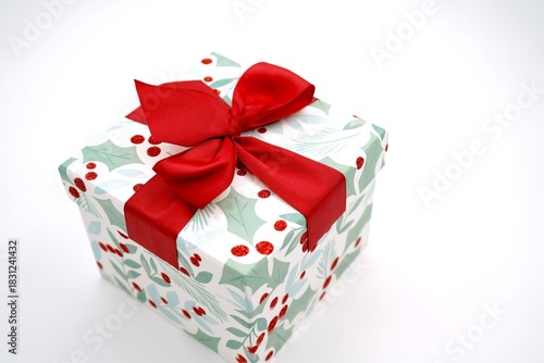 Wrapped Christmas Box with Red Ribbon for Holiday Celebrations