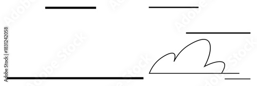 Abstract horizontal lines of various lengths with a simple cloud outline on a clean surface. Ideal for minimalism, landscape, calm, simplicity, modernity, abstractness, and concept art. A simple flat