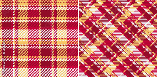 Plaid texture seamless of vector background tartan with a textile fabric check pattern. Set in christmas colors for scrapbook layout ideas.