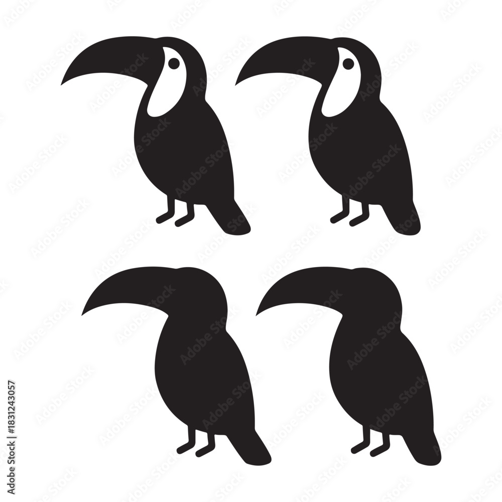 Naklejka premium Toucan birds icon vector silhouettes