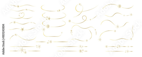 Single line art of golden Christmas ornament and snowflake. Elegant continuous drawing design for winter holiday greeting, New Year celebration and seasonal decoration. Vector illustration.