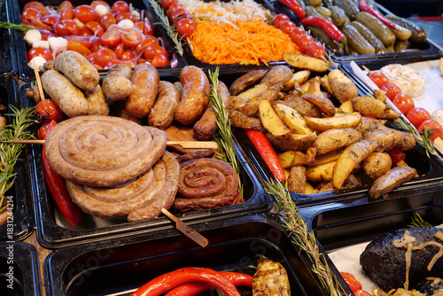 Various foods in street fast food restaurant