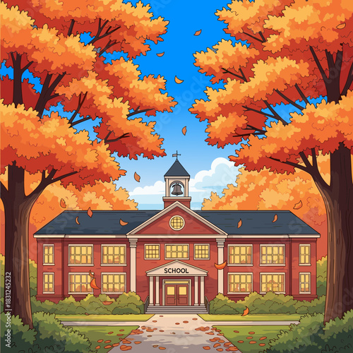 Classis school building with a central clock tower and bell