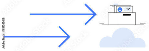 Cloud storage concept. Digital resumes stored and shared securely through cloud platforms. Cloud storage optimizing file organization and accessibility. Useful for HR, recruitment, secure sharing