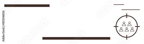 Group of people inside a crosshair target, accompanied by simple horizontal lines. Ideal for business strategy, marketing, leadership, teamwork, customer focus, recruitment branding. Simple flat