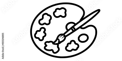 Artist Palette and Brush Vector Outline Art Supplies Illustration for Kids Coloring Book Page