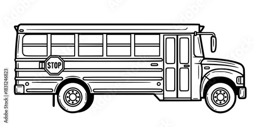 School Bus Vector Illustration Black and White Outline Transport for Kids Coloring Book Design