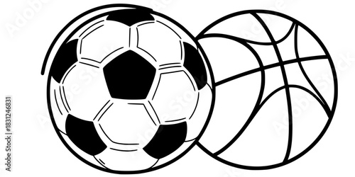 Soccer and Basketball Vector Outline Sports Ball Illustration for Children Coloring Book Page