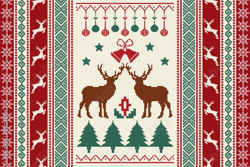 Knitted Christmas pattern seamless fabric Christmas winter. traditional pixel ethnic pattern vector winter style. Designed for background ,wallpaper ,carpet ,clothing ,embroidery