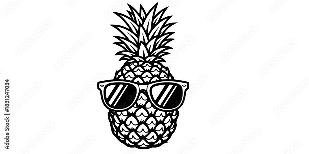 Obraz premium Cool Pineapple with Sunglasses Vector Outline Summer Fruit Illustration for Coloring Book