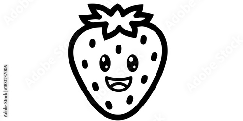Happy Strawberry Vector Outline Cute Fruit Illustration for Children Coloring Book Design