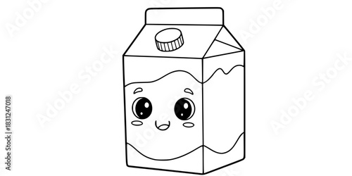 Cute Milk Carton Vector Outline Breakfast Drink Illustration for Children Coloring Book Page