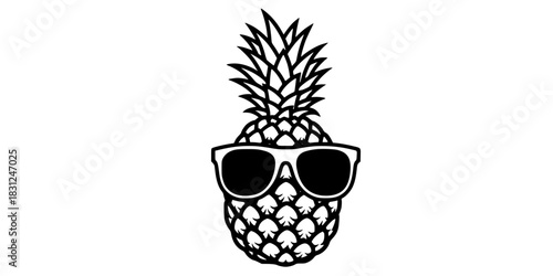 Cool Pineapple with Sunglasses Vector Outline Summer Fruit Illustration for Coloring Book