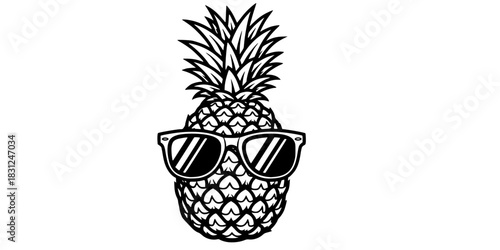 Cool Pineapple with Sunglasses Vector Outline Summer Fruit Illustration for Coloring Book