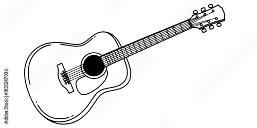 Acoustic Guitar Vector Illustration Black and White Outline Musical Instrument for Coloring Book