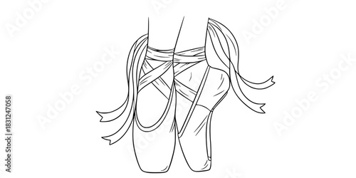 Ballet Slippers Vector Illustration Black and White Outline Dance Shoes for Kids Coloring Book