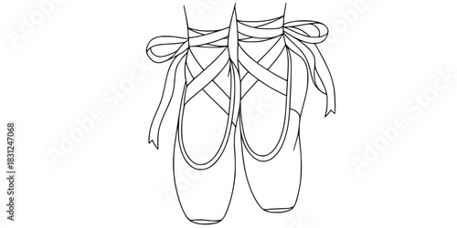 Ballet Slippers Vector Illustration Black and White Outline Dance Shoes for Kids Coloring Book