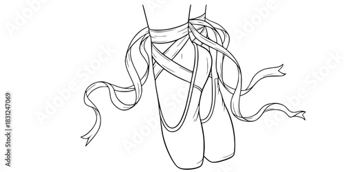 Ballet Slippers Vector Illustration Black and White Outline Dance Shoes for Kids Coloring Book