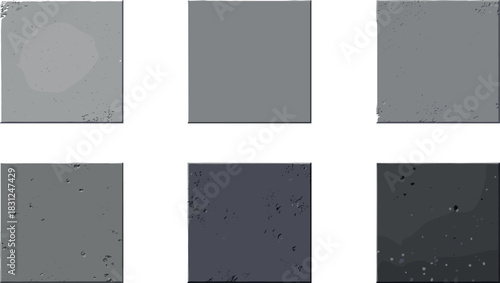 Six square tiles in varying shades of gray on a plain white background
