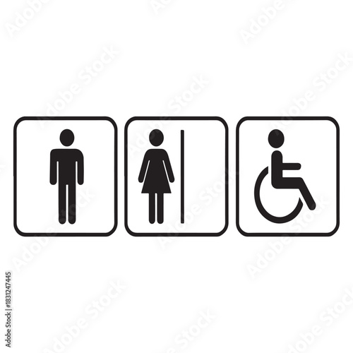 restroom icons of male female and accessible toilet icon vector silhouette