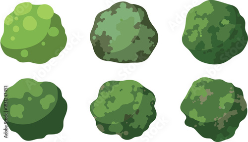 A set of cartoonish green bushes on a white background illustration