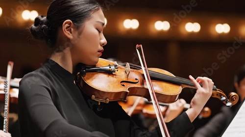 Musician playing classical string instrument with bow in performance setting