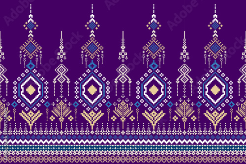 Seamless geometric pattern . pixel pattern. Design for clothing fabric batik wrapping handcraft textile cultural stitching pixel art , Cross stitch pattern